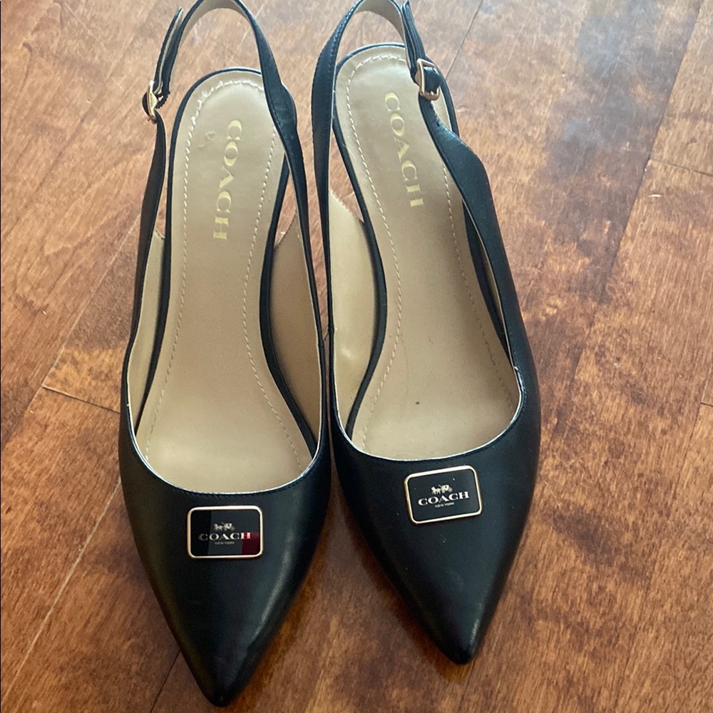 Coach Black Leather Slingback Heels